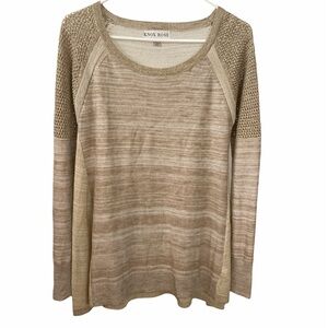 Knox Rose Long Sleeves Tan Top Small Loose Fit